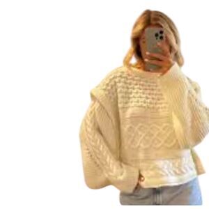 NASTY GAL CHUNKY CABLE KNIT CRÈME SWEATER (S)